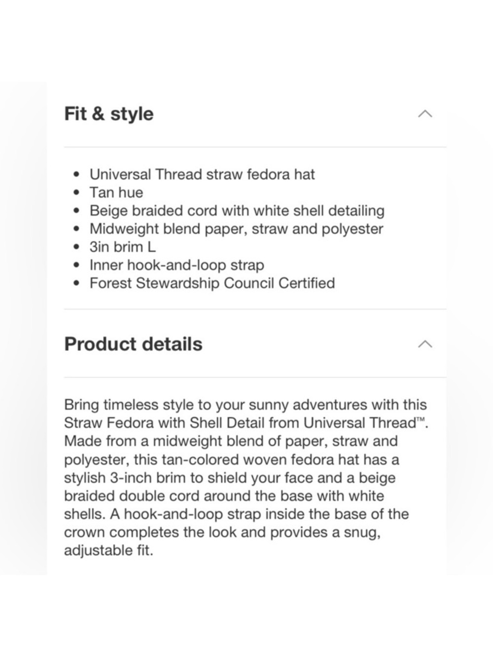 NWT Universal Threads Woven Straw Sun Hat with Shell Accent package size L/XL - Picture 8 of 8